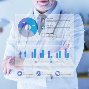 Clinician reviewing health analytics on a data dashboard